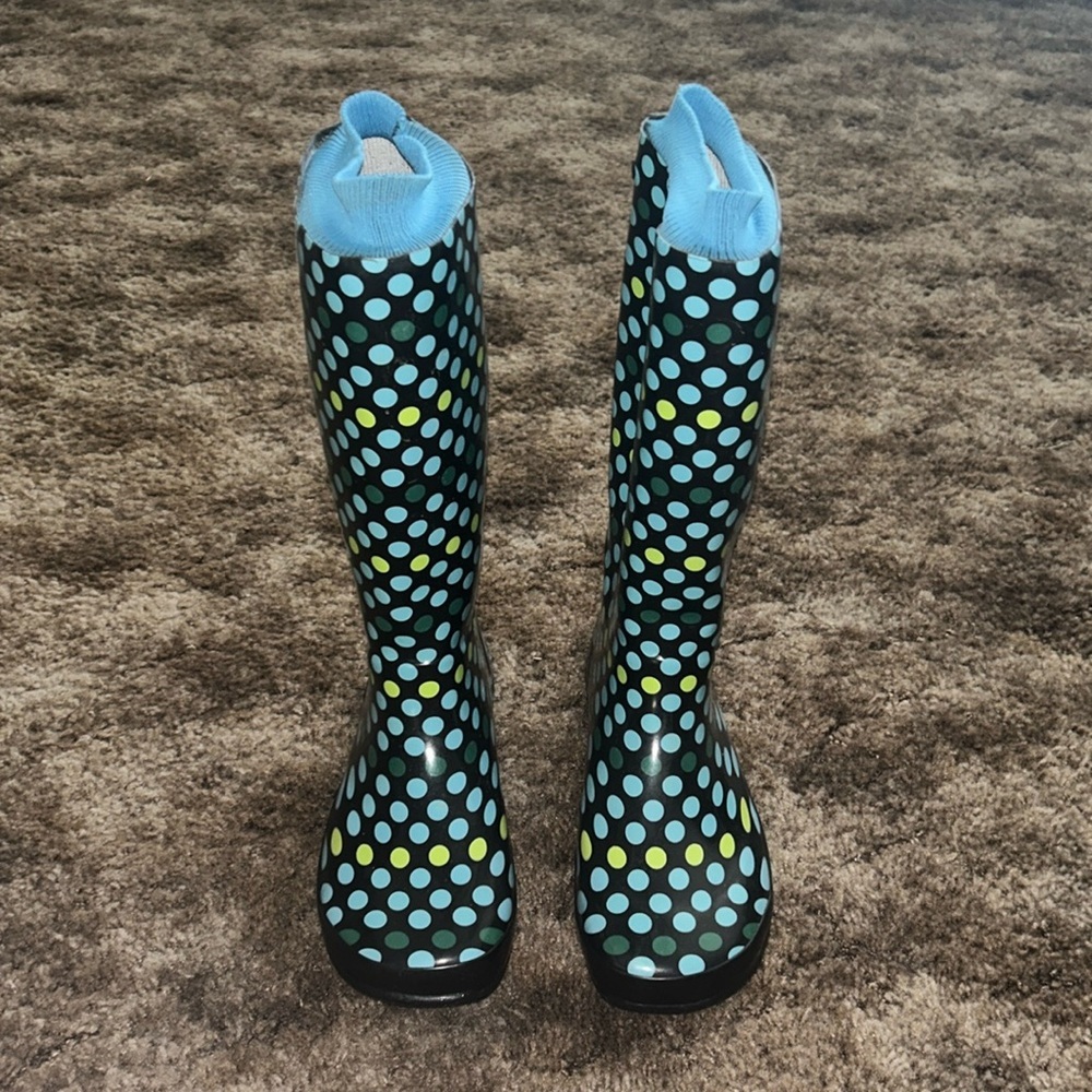 Blue Black and Green Austin Trading Co Rain Boots